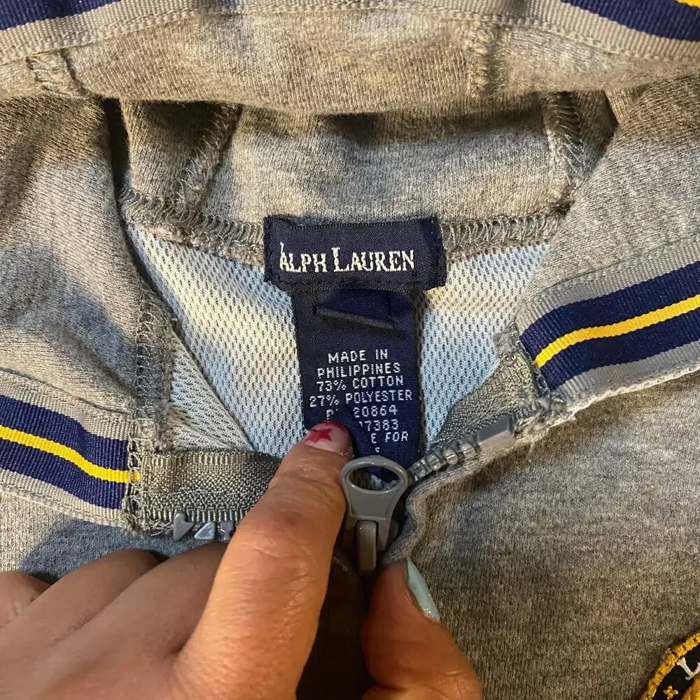Ralph Lauren light‎ gray full zip logo patch hooded toddler sweatshirt SIZE 3T